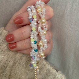 Bracelet en perles de cristal blanc, plaqué or