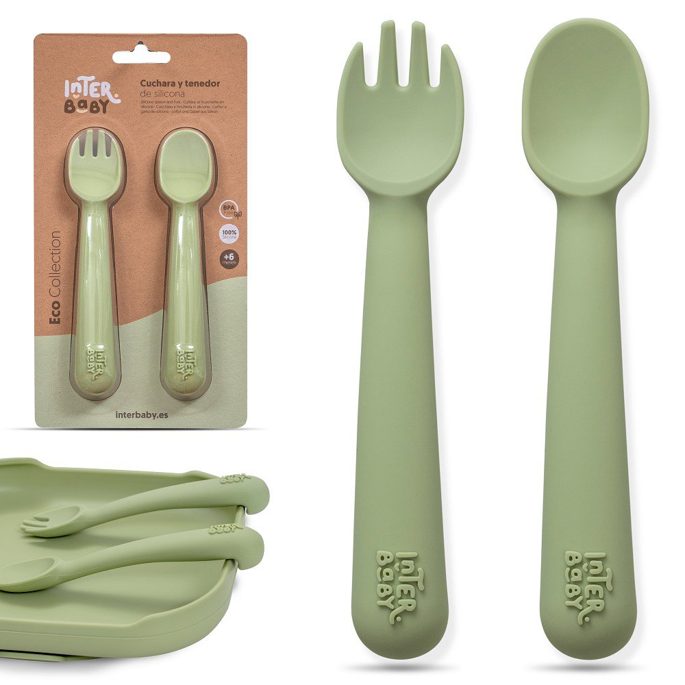Siliconenlepel en vork van Olive Green