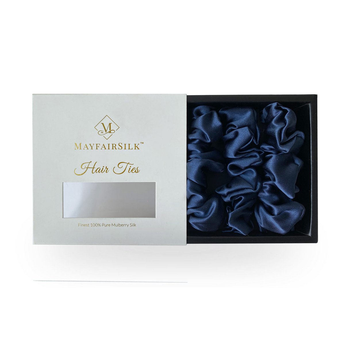 Midnight Blue Silk Scrunchies Set