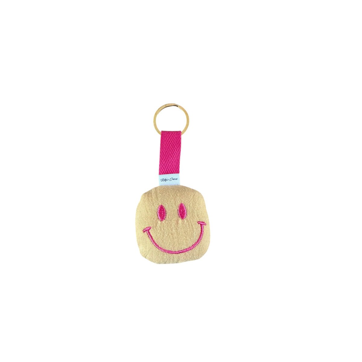 Sleutelhanger Smiley - Mousseline - Geel/Roze
