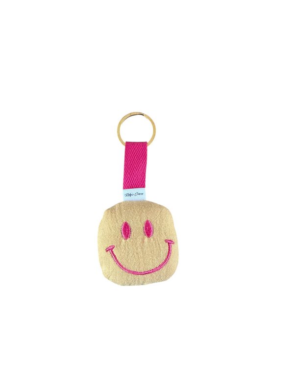 Sleutelhanger Smiley - Mousseline - Geel/Roze