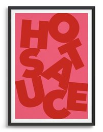 A bold, minimalist wall art print featuring the text "HOUSE" in large, red letters against a pink background.