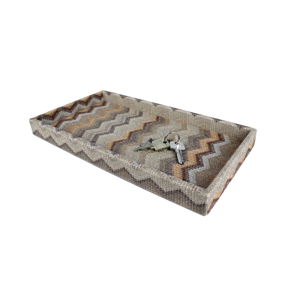 Tablette rectangulaire en cuir artificiel zigzag marron pour cosmétiques