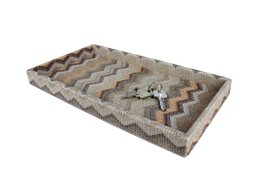 Tablette rectangulaire en cuir artificiel zigzag marron pour cosmétiques