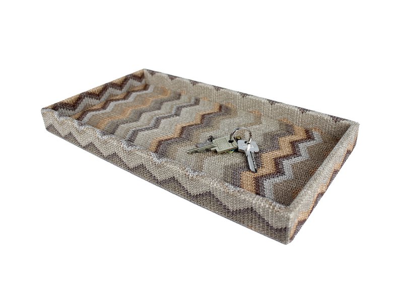 Tablette rectangulaire en cuir artificiel zigzag marron pour cosmétiques