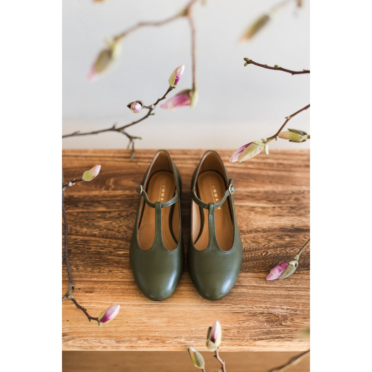 Handgemaakte leren ballerina's - Lotta - Olijf 34-42