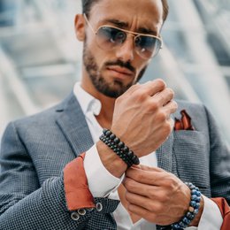 Mænds sorte onyx dobbelt perle armbånd