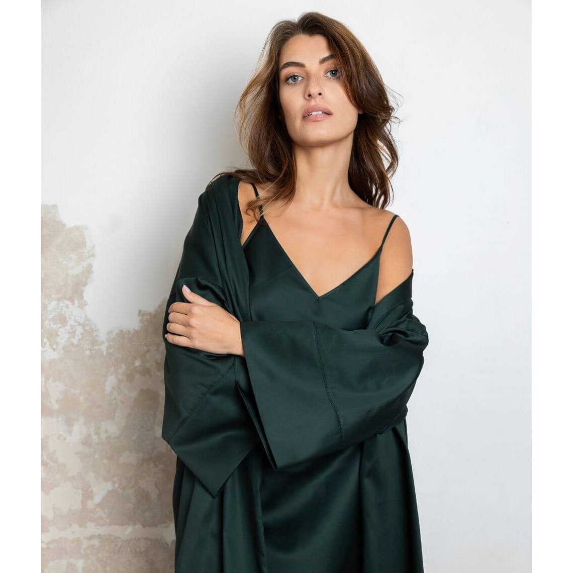 Albornoz kimono de satén Solid Royal Green