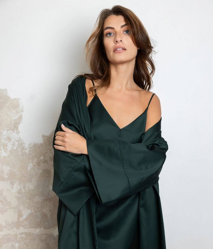 Albornoz kimono de satén Solid Royal Green