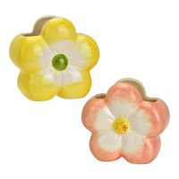 Vase flower made of ceramic, 2x, yellow/pink (b/h/t) 13x12x7cm