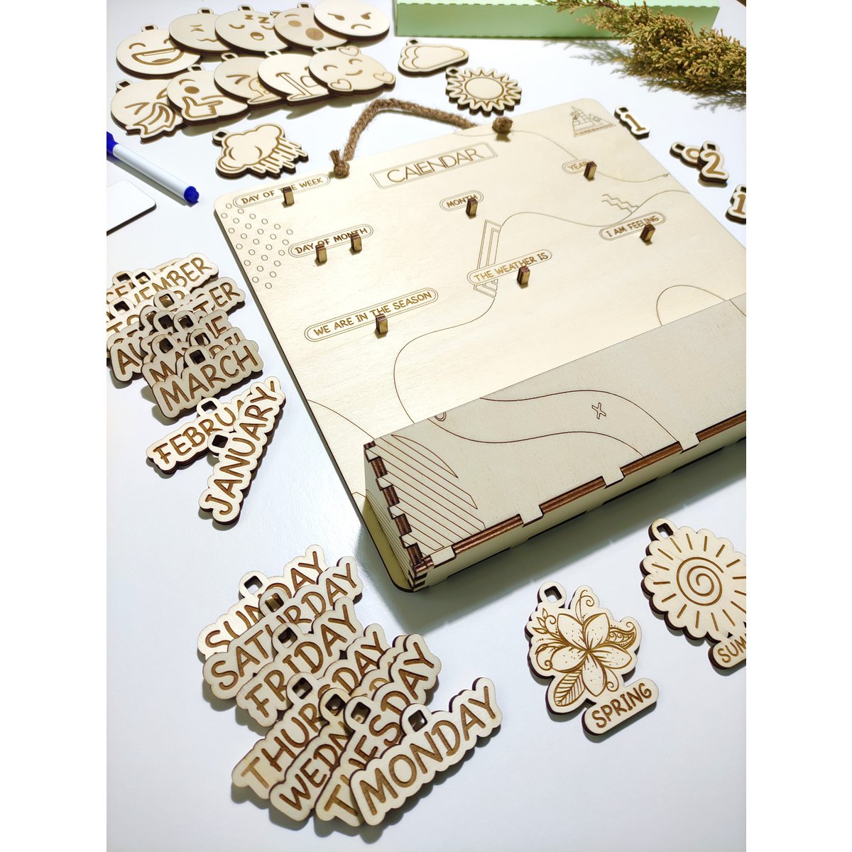 Calendario perpetuo de madera, rastreador de tiempo y clima, regalo Montessori para niños