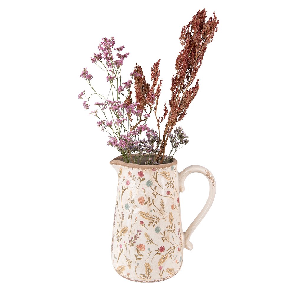 Decoratie Kan 21x14x23 cm Roze Beige Keramiek Bloemen Waterkan