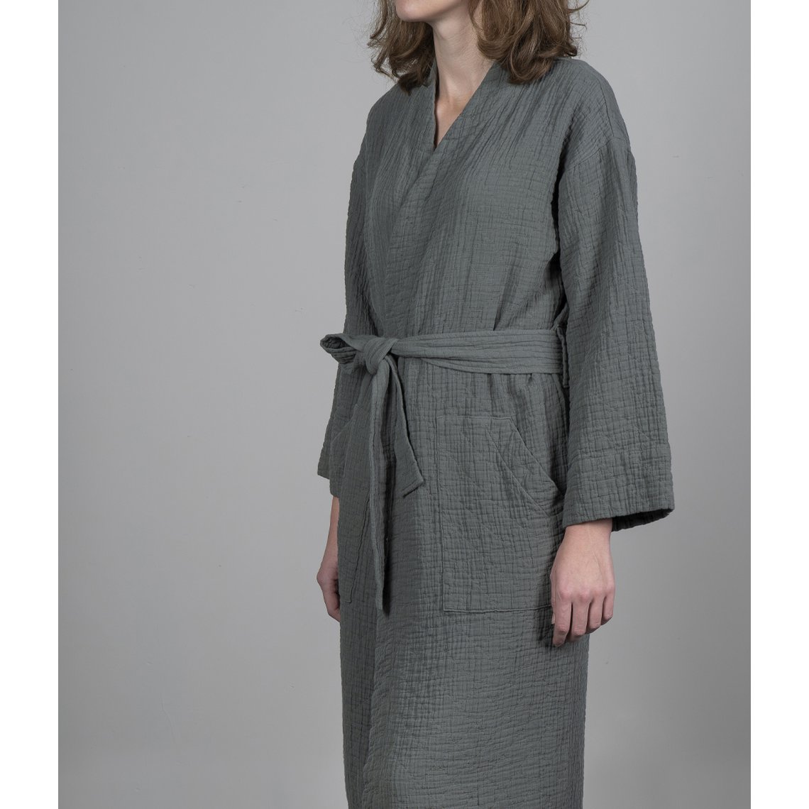 Cotton bathrobe Orion Solid Iceland moss