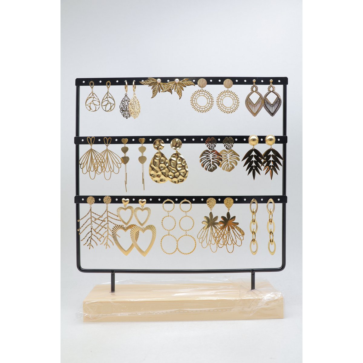 Lot de 15 boucles d'oreilles en acier inoxydable avec présentoir