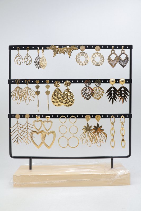 Lot de 15 boucles d'oreilles en acier inoxydable avec présentoir