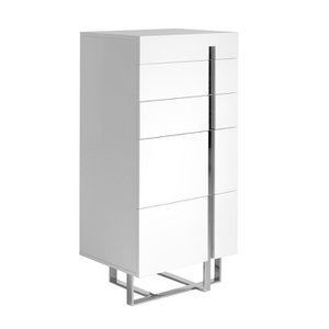 White wooden chiffonier and chrome steel