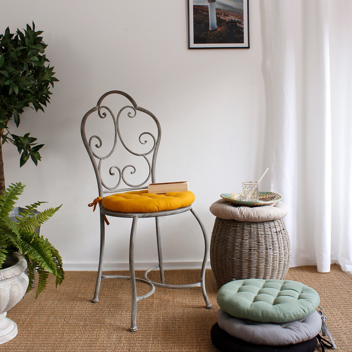 Galette piquée Ronde, 38cm, 100% coton, Collection PANAMA