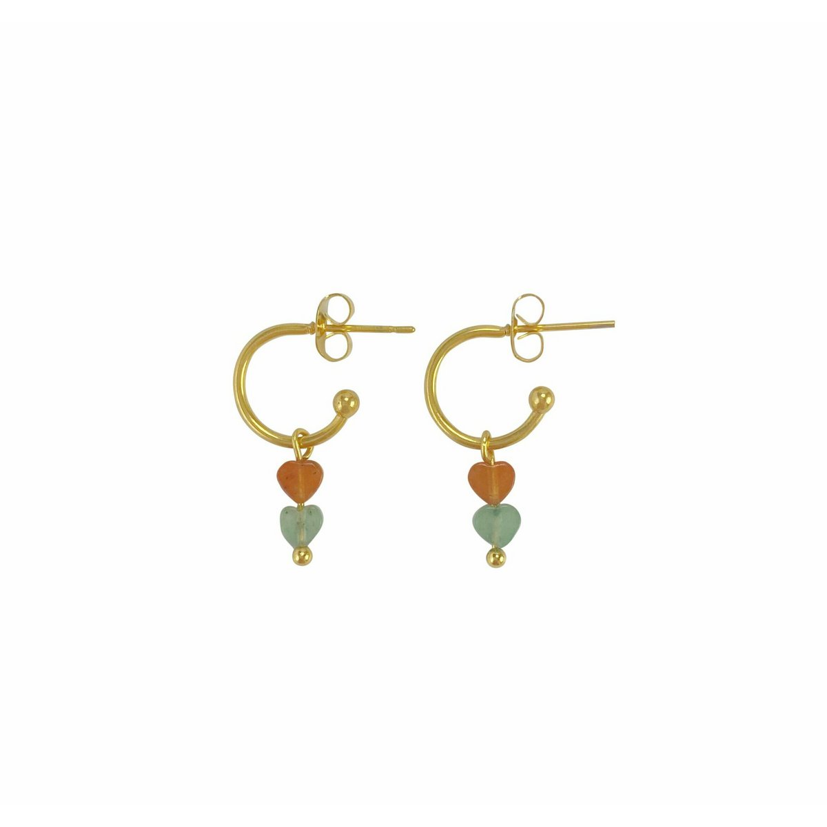 Earrings Aventurine Hearts - Gold