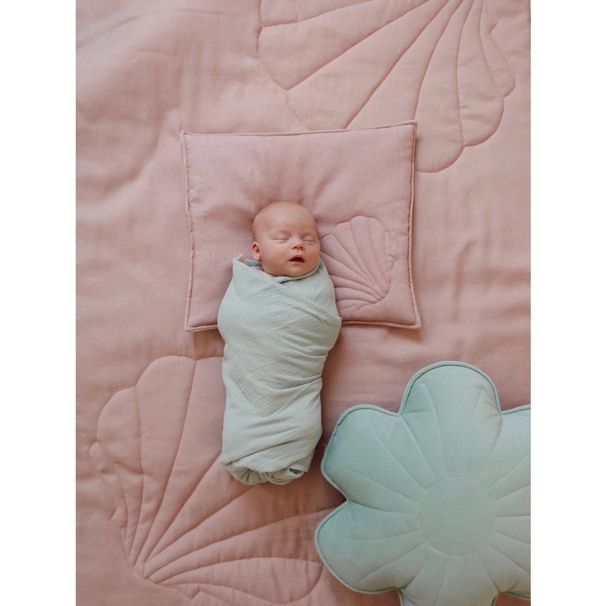 Linnen schelp kinderovertrekset "Poederroze" Groot formaat