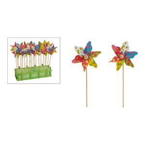 Flower pin windmill made of plastic/wood, colorful (W/H/D) 9x28x4cm