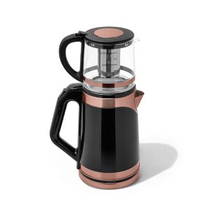 Any Morning elektrische türkische Teekanne, 2 l Edelstahl-Teebereiter mit Glas-Teesieb, LED-Licht