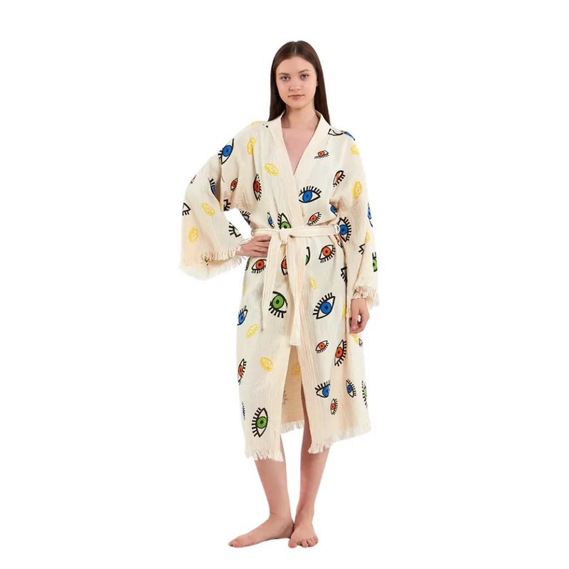 Evil Eye Bathrobe-Shawl Neck-White