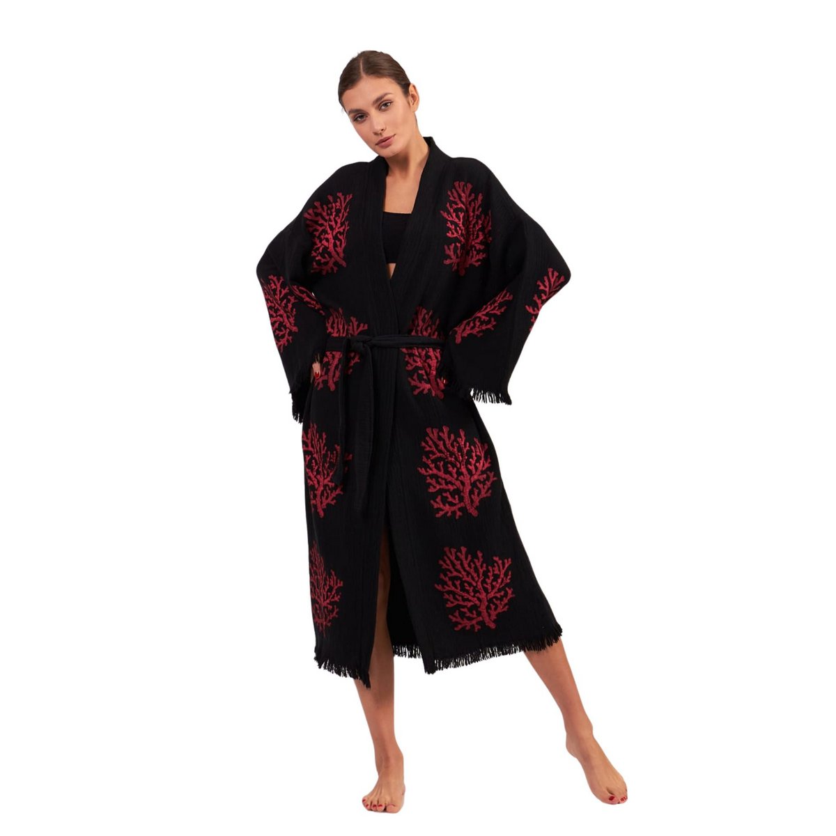 Kimono Largo Coral-Negro