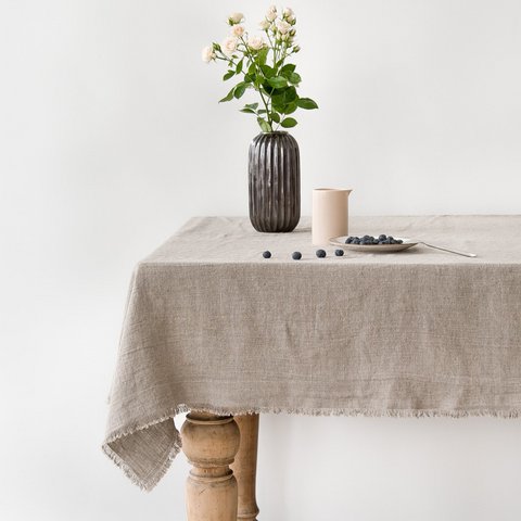 Nappe en lin naturel avec franges