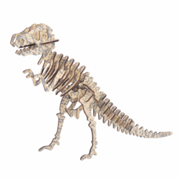 A small, beige-colored dinosaur skeleton model with a long tail and distinctive T-rex-like features. The skeleton appears to be made of plastic or a similar material, suitable for arts and crafts projects.