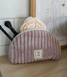 Magentagrau – Kosmetiktasche aus Cord mit wasserdichtem Innenraum