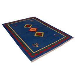 Alfombra Kilim Tribal Azul Hecha A Mano