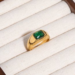 Lola - Green Stone Statement Gold Band