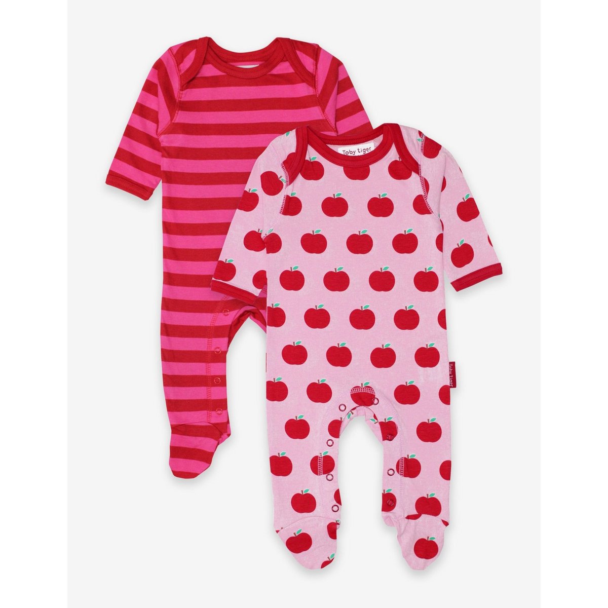 Bio-cotton baby romper with apple printing and stripes 2-er pack