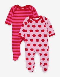 Bio-cotton baby romper with apple printing and stripes 2-er pack