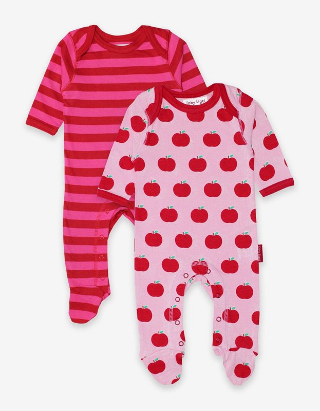 Bio-cotton baby romper with apple printing and stripes 2-er pack