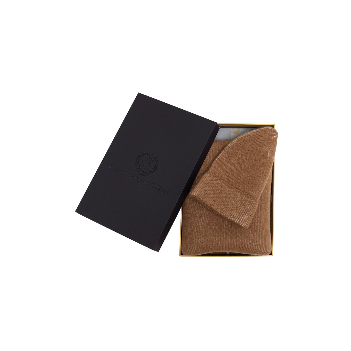 ARTEMIS BEANIE & SCARF WOOL SET CAMEL-ECRU