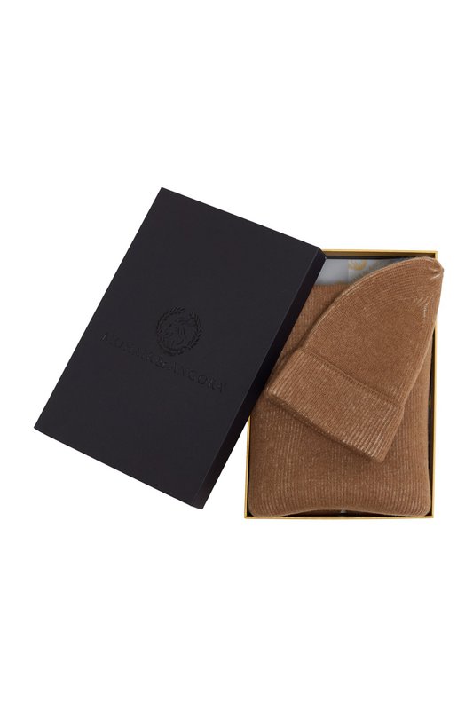 ARTEMIS BEANIE & SCARF WOOL SET CAMEL-ECRU