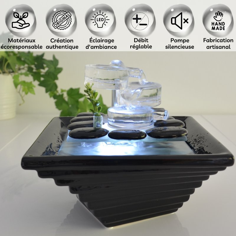 Indoor Fountain - Himalaya - Crystal Line in Glass and Ceramic - Meditation Decoration - White Light - Decorative Gift Idea