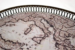 Signature tray oval antique world map edge grid gold