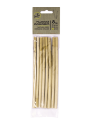 Reed straws in 8-pack, available in 18 cm, 16 cm, and 12 cm lengths. Made from natural reed material.