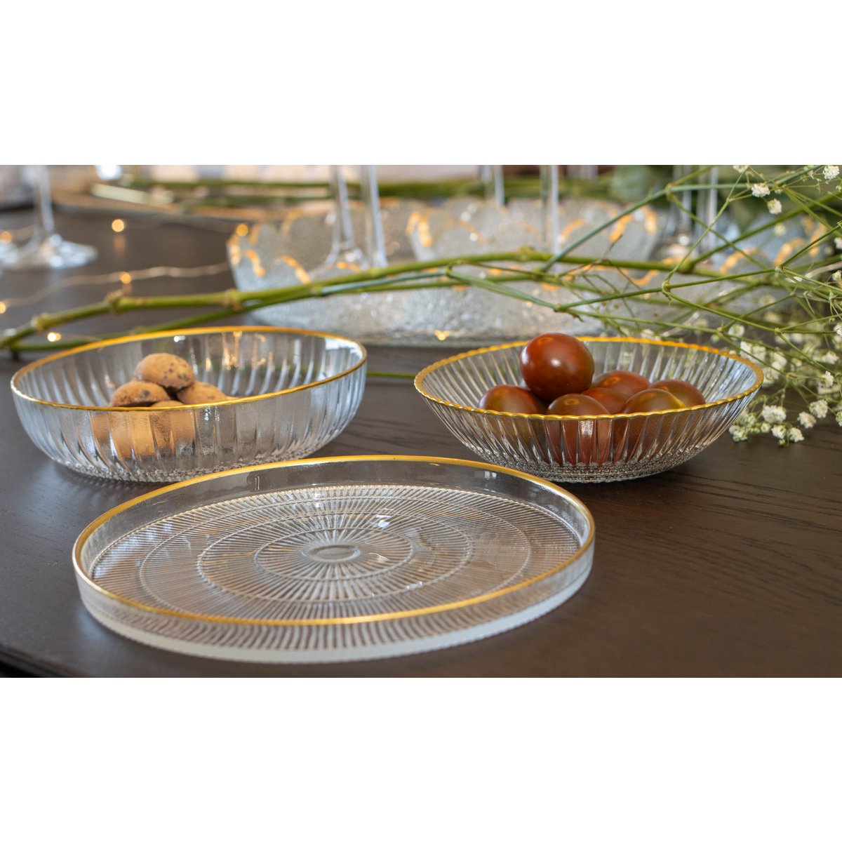 Goldline 16x16x2cm striped dessert plate