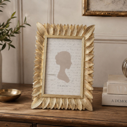 Gold metal photo frame with leaves 23.5x18 cm