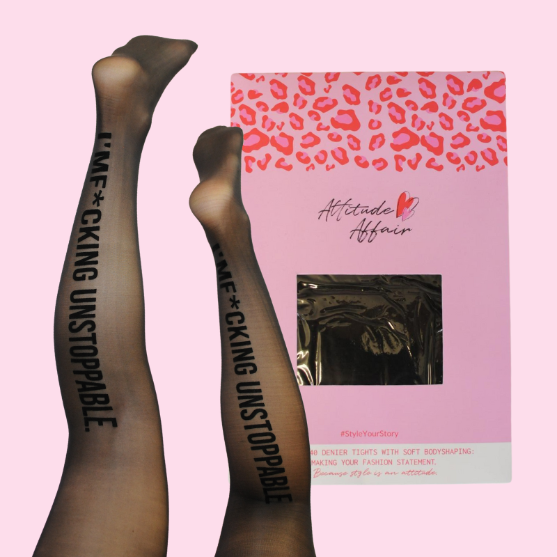 1-Pair #StatementTights I'M F*CKING UNSTOPPABLE "Message on Tights" schwarze Strumpfhose 40 DEN