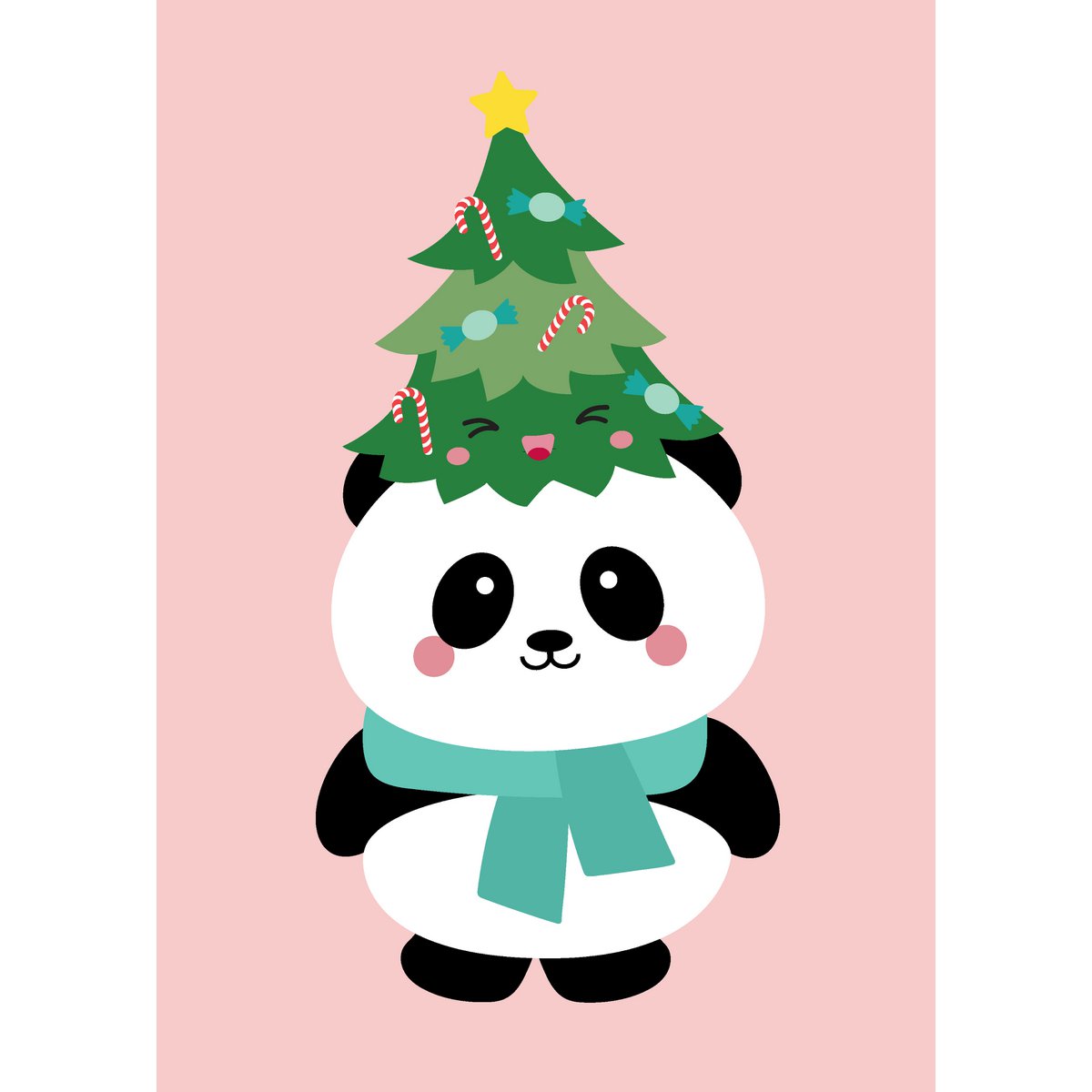Julekort panda juletræ