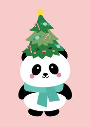 Julekort panda juletræ