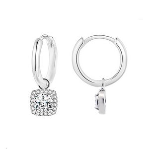 Square Zircon Drop Hoop Earrings