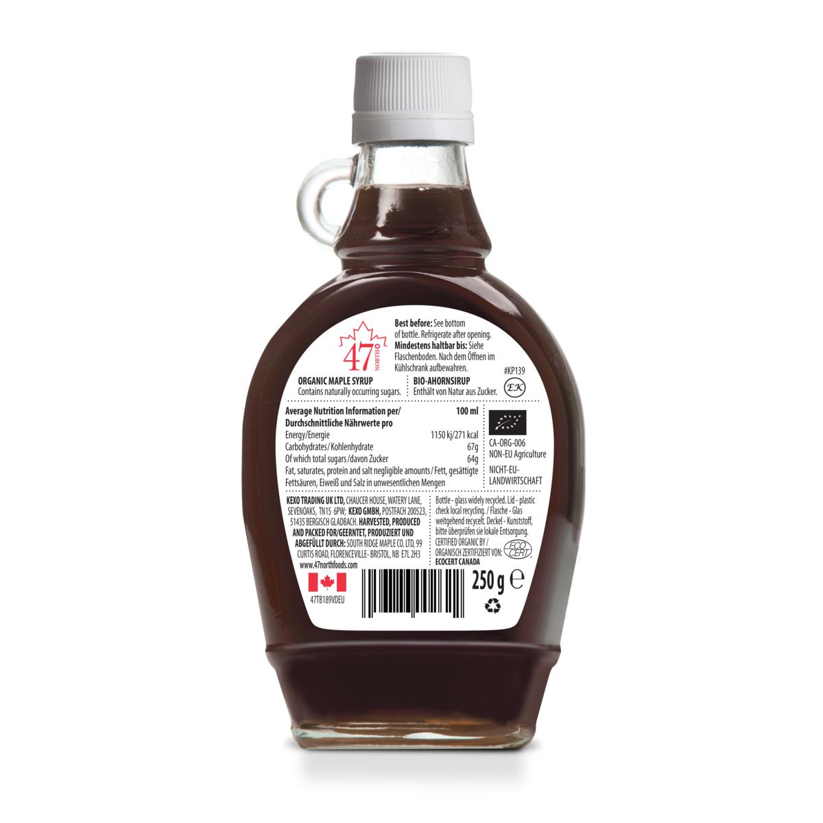 ENKELE BRON Biologische ahornsiroop, Canada klasse A, zeer donker, sterk - 250 g