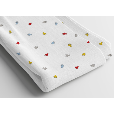 100% bomuldsmuslin - Multifarvet sharky print