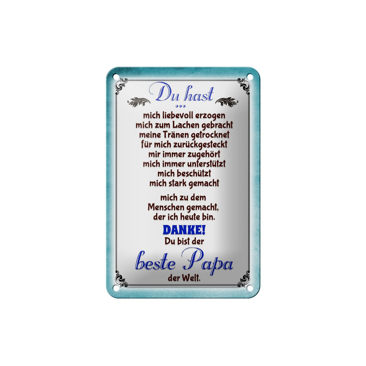 Tin sign saying 12x18cm Thank you to the best dad decoration
