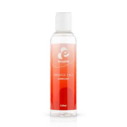 2-in-1 massage and water-based lubricant, 150 ml bottle, clear and orange colored liquid.